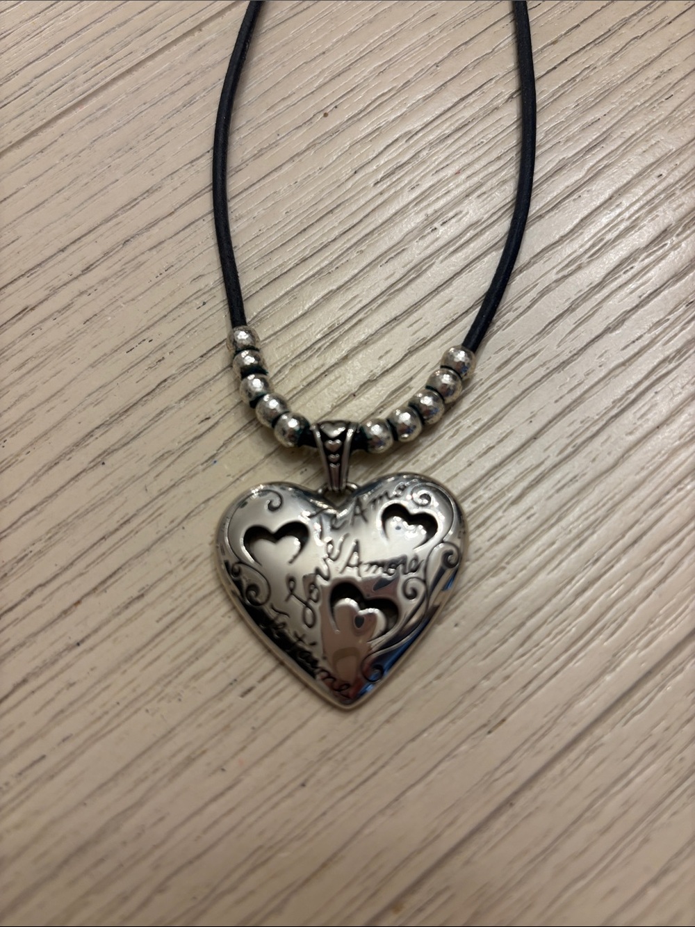 Brighton Silver Heart Pendant Necklace with Black Cord